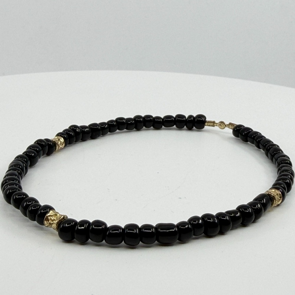 Black Beaded Minimalist Bracelet Gold Tone Accent Bohemian Y2K Layering Gift